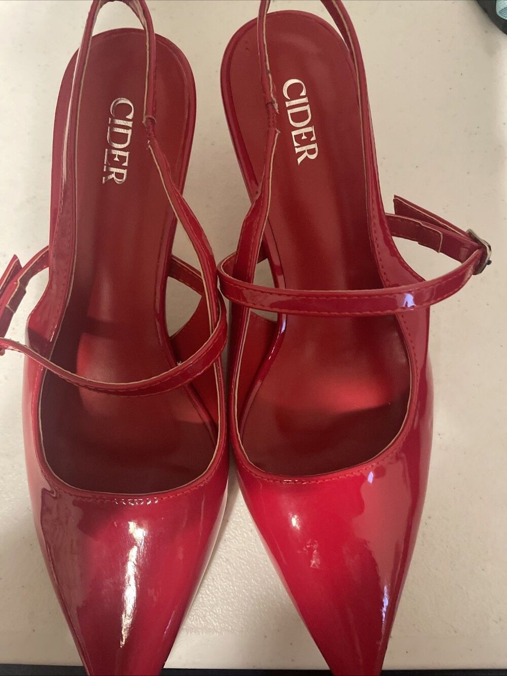 NWT Cider Point Toe Slingback Heels Patent Red Size 36 (US 6) Strappy